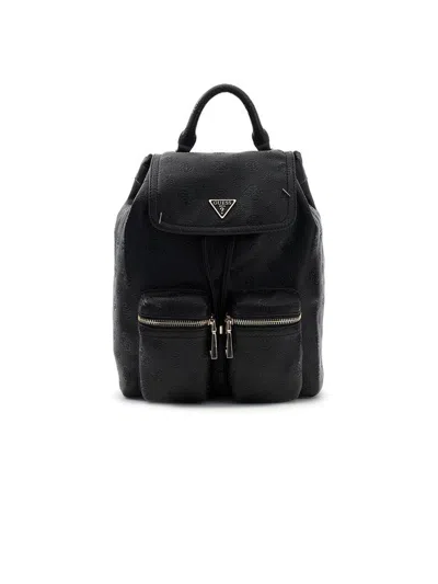 Guess Logo-embossed Polyurethane Backpack In Black
