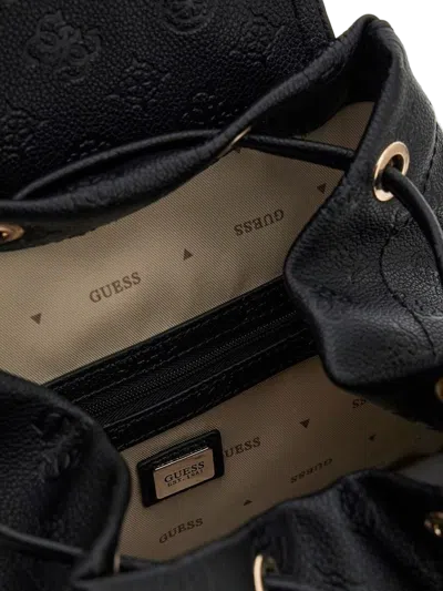 Guess Logo-embossed Polyurethane Backpack In Black