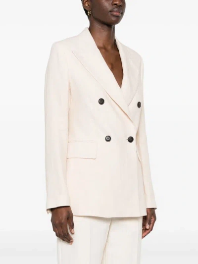 Eleventy Double-breasted Linen Blazer In Neutral