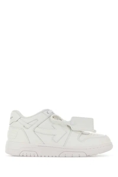 Off-white Monochromatic Leather Sneakers With Textured Sole In White