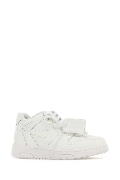 Off-white Monochromatic Leather Sneakers With Textured Sole In White