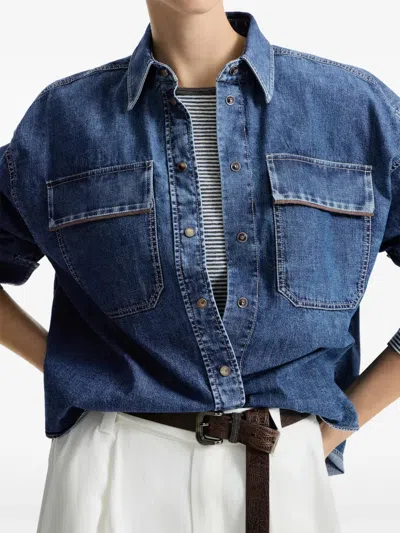 Brunello Cucinelli Flap-pocket Denim Overshirt In Blue