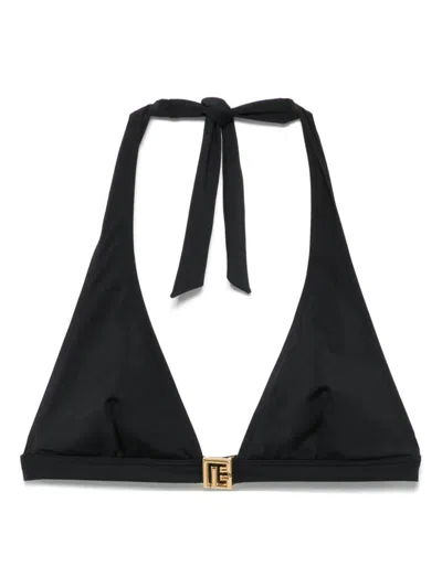 Balmain Jersey Triangle Halterneck Bikini In Black