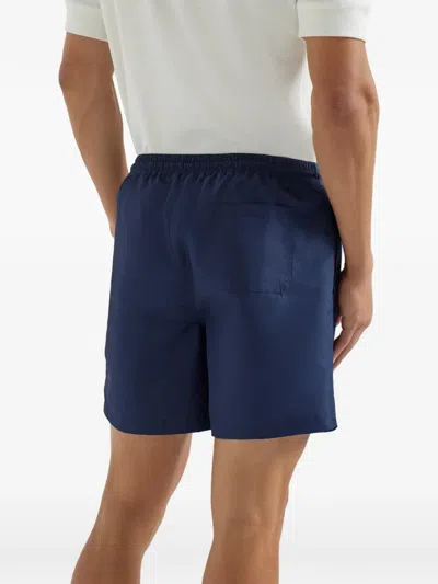 Brunello Cucinelli Straight-leg Mid-length Logo-embroidered Swim Shorts In Blue