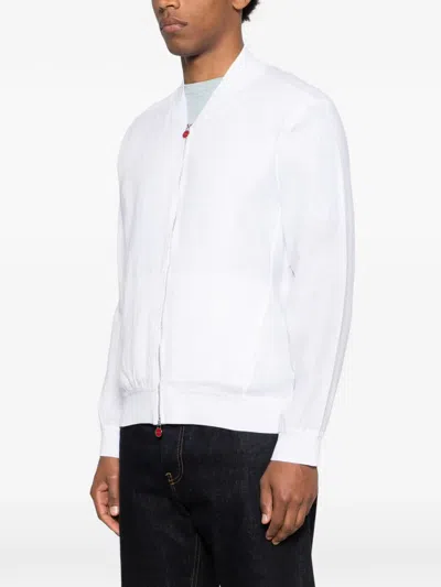 Kiton Linen Bomber Jacket In White