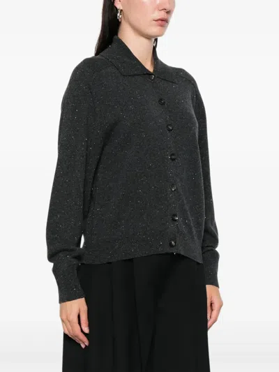 Peserico Speckled-pattern Collared Cardigan In Black