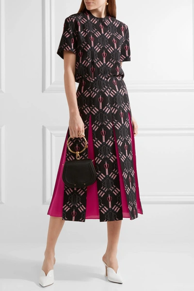 Shop Valentino Love Blades Silk-paneled Printed Wool-blend Midi Skirt
