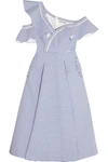 SELF-PORTRAIT Off-the-shoulder striped cotton-poplin midi dress