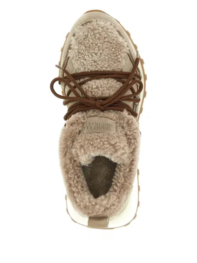Brunello Cucinelli Shearling-lined Sneaker In Beige