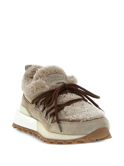 Brunello Cucinelli Shearling-lined Sneaker In Beige