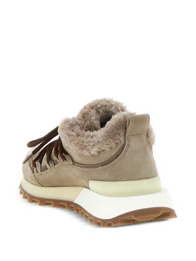 Brunello Cucinelli Shearling-lined Sneaker In Beige