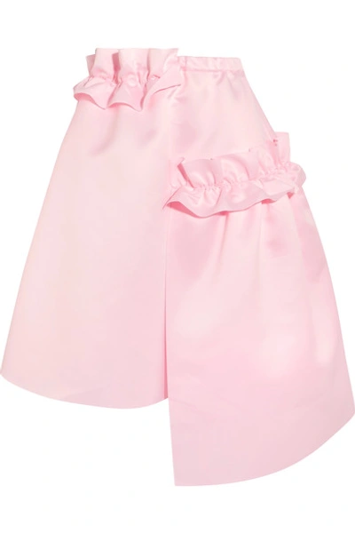 Paskal Woman Asymmetric Ruffle-trimmed Matte-satin Skirt Baby Pink