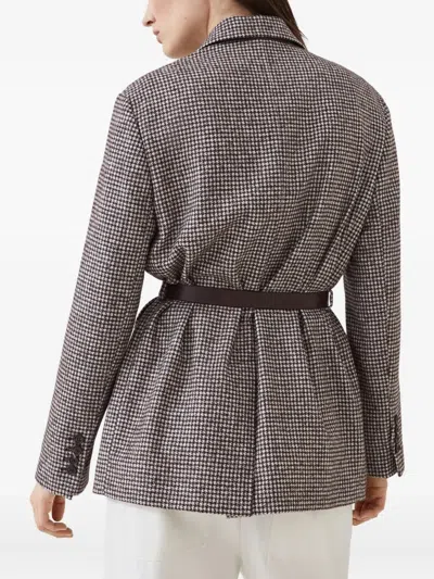 Brunello Cucinelli Houndstooth Belted Blazer In Brown