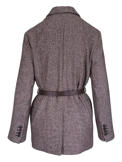Brunello Cucinelli Houndstooth Belted Blazer In Brown