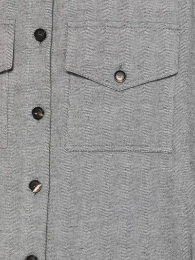 Kiton Herringbone-pattern Flap-pocket Shirt In Gray