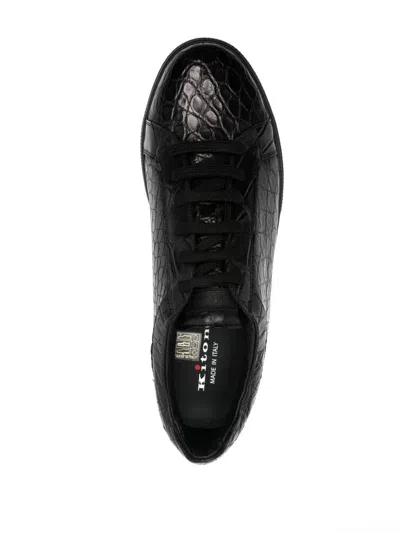 Kiton Crocodile-embossed Leather Sneaker In Black