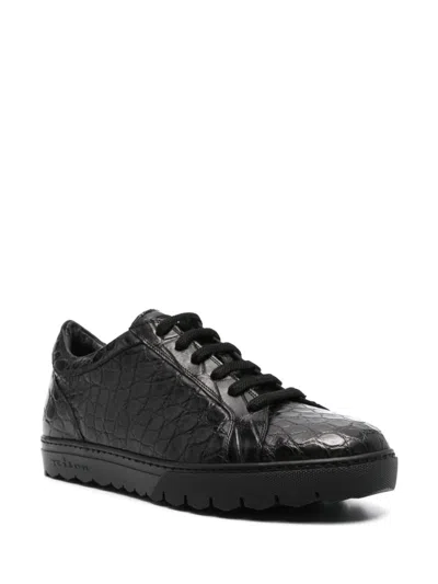 Kiton Crocodile-embossed Leather Sneaker In Black