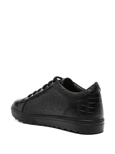 Kiton Crocodile-embossed Leather Sneaker In Black