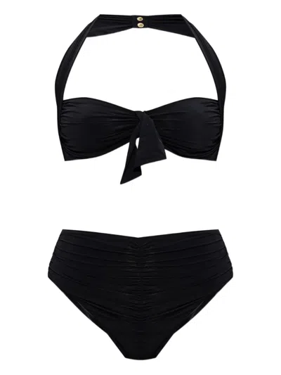 Balmain Halterneck Ruched Bikini In Black
