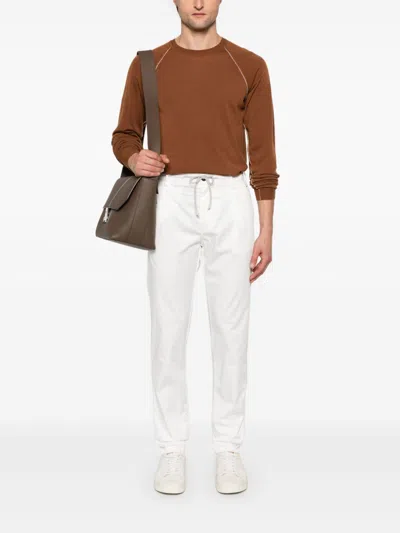 Eleventy Drawstring Cotton Trousers In White