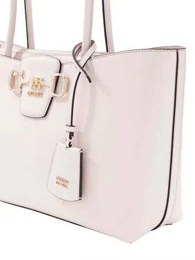 Guess Structured Polyurethane Shoulder Bag In Beige