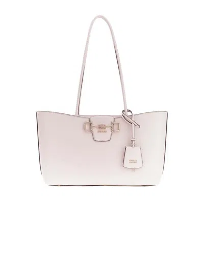 Guess Structured Polyurethane Shoulder Bag In Beige