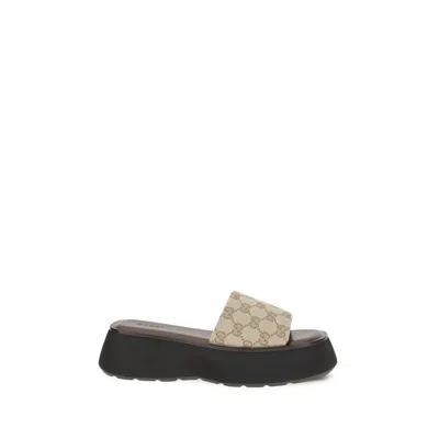 Gucci 45mm North Gg Monogram Canvas Platform Sandals In Beige