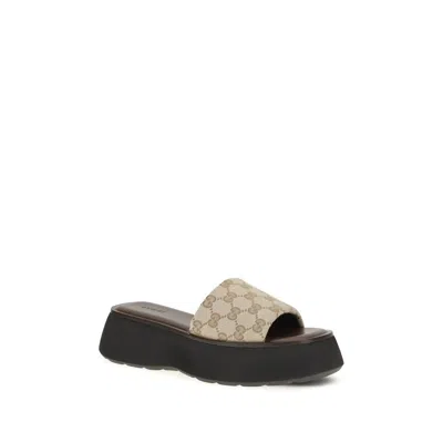 Gucci 45mm North Gg Monogram Canvas Platform Sandals In Beige