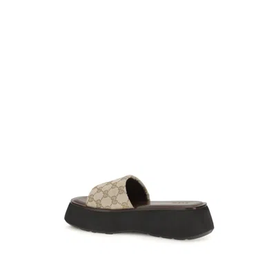 Gucci 45mm North Gg Monogram Canvas Platform Sandals In Beige
