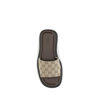 Gucci 45mm North Gg Monogram Canvas Platform Sandals In Beige