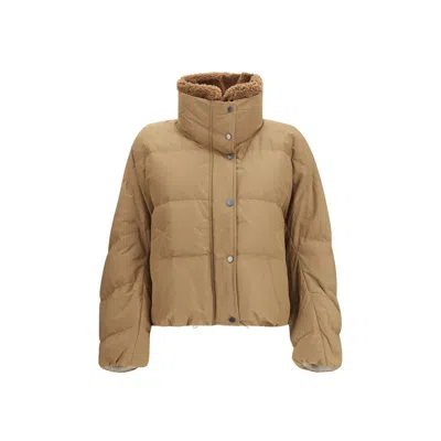 Brunello Cucinelli Removable Shearling Collar Down Jacket In Brown