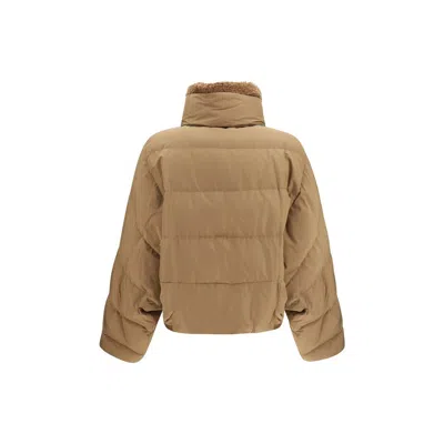 Brunello Cucinelli Removable Shearling Collar Down Jacket In Brown