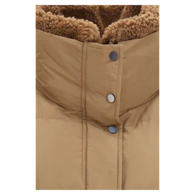 Brunello Cucinelli Removable Shearling Collar Down Jacket In Brown