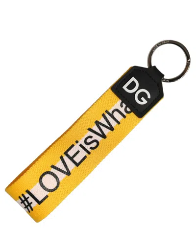Dolce & Gabbana Multicolor Logo Polyester Brass Holder Keychain Pvc Accessory In Yellow