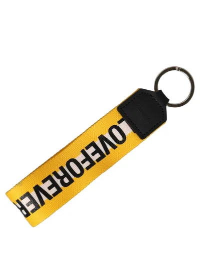 Dolce & Gabbana Multicolor Logo Polyester Brass Holder Keychain Pvc Accessory In Yellow