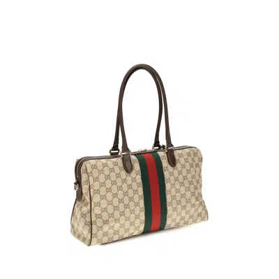 Gucci Gg Canvas With Web Stripe Top Handle Bag In Beige