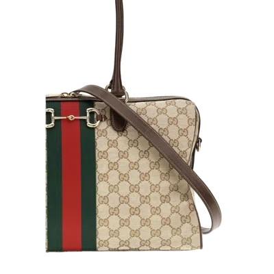 Gucci Gg Canvas With Web Stripe Top Handle Bag In Beige