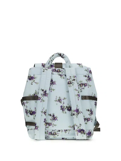 Ganni Re-tech Nylon Backpack With Floral Pattern In Blue