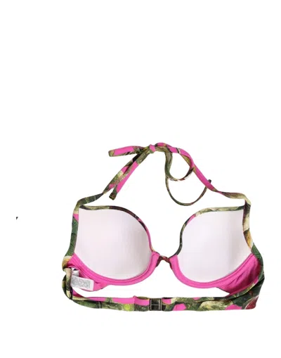 Dolce & Gabbana Fuchsia Pink Fig Print Beachwear Bikini Top In Pink