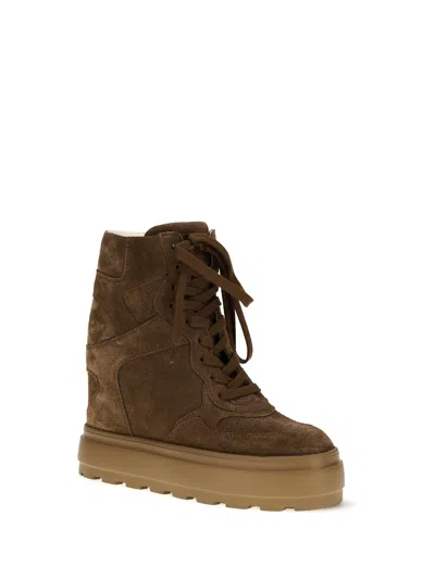 Casadei Suede Platform Wedge Boot In Brown