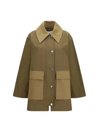 Ganni Oversized Cotton Utility Jacket In Green