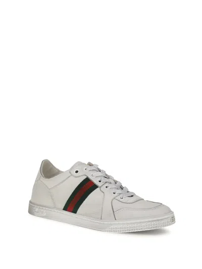 Gucci Web Stripe Leather Sneaker In White/white/vrv