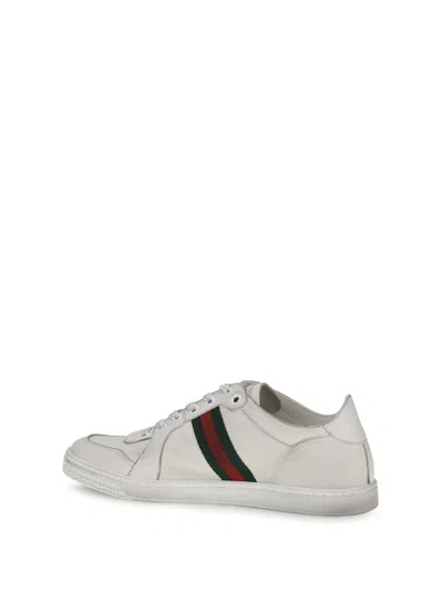Gucci Web Stripe Leather Sneaker In White/white/vrv