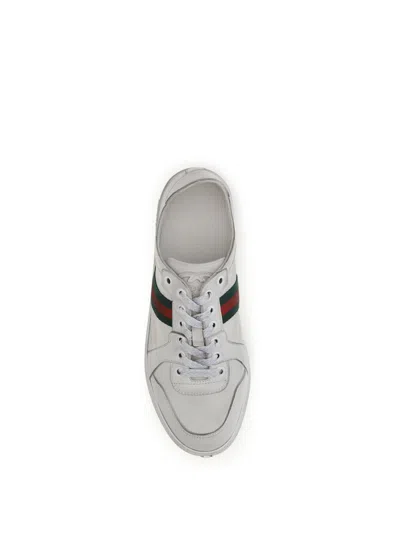 Gucci Web Stripe Leather Sneaker In White/white/vrv