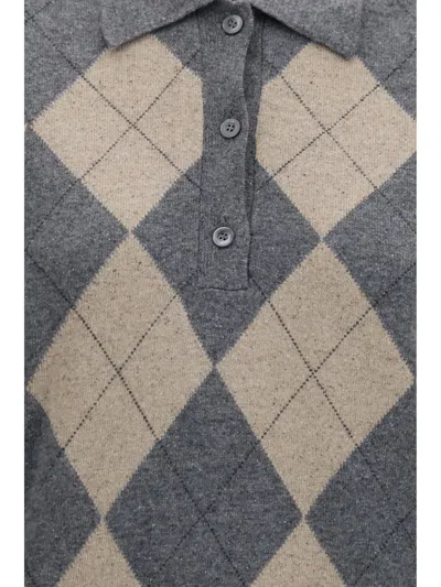 Rohe Wool Blend Polo With Classic Collar And Argyle Pattern In Gray