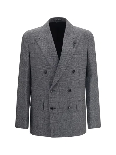 Lardini Grey Pied De Poule Double Breasted Blazer In Gray