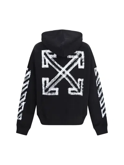 Off-white Motion Arrow Skate Black Cotton Hoodie With Distinctive Graphic Prints In Black