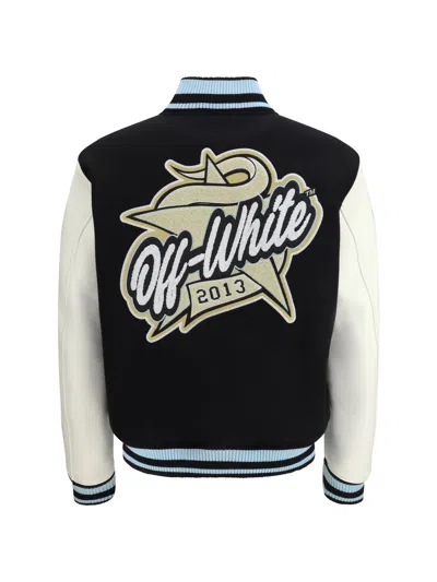 Off-white Logo Flocked Button-up Bomber Jacket In Black
