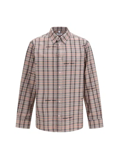 Off-white Flannel Shirt Rounded Hemline Check Cotton In Pink