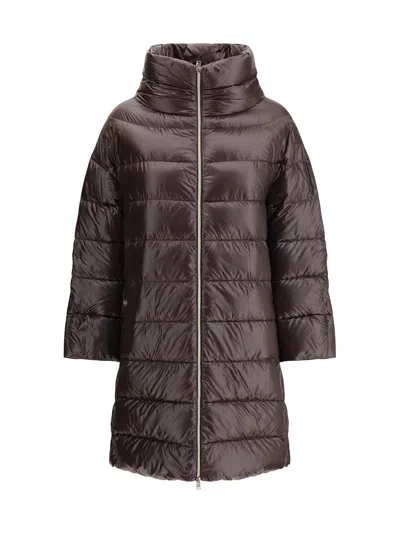 Herno Zippered Quilted Down Jacket In Brown